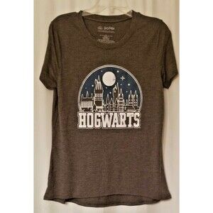 Harry Potter Hogwarts Tee Shirt Distressed Look Gray Short Sleeve Size XL